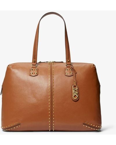 Michael Kors Astor Extra-large Studded Leather Weekender Bag - Brown