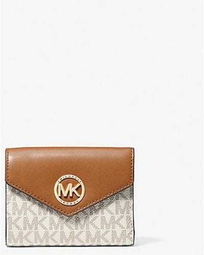 Michael Kors Mk Carmen Medium Logo And Leather Tri-Fold Envelope Wallet - Multicolour