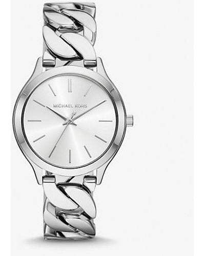 Michael Kors Mk Slim Runway-Tone Curb-Link Watch - White