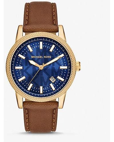 Michael Kors Oversized Hutton Gold-tone And Leather Watch - Blue