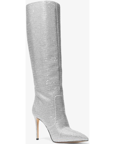 Michael Kors Rue Embellished Glitter Chain-mesh Knee Boot - White