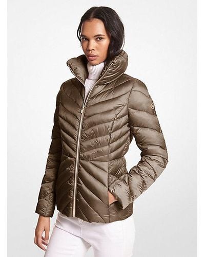 Michael Kors Quilted Nylon Packable Puffer Jacket - Brown