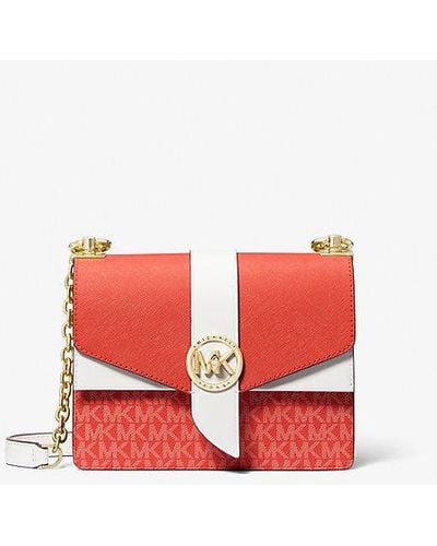 Michael Kors Greenwich Small Color-block Logo And Saffiano Leather Crossbody Bag - Red
