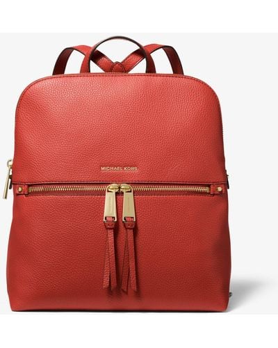 Michael Kors Rhea Medium Pebbled Slim Backpack - Red
