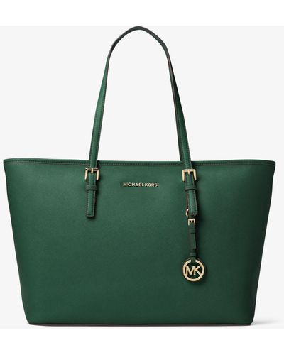 Michael Kors Jet Set Travel Large Saffiano Leather Top-zip Tote - Green