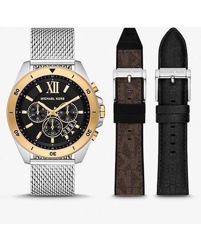Michael Kors Oversized Brecken Two-tone Mesh Watch Gift Set - Brown