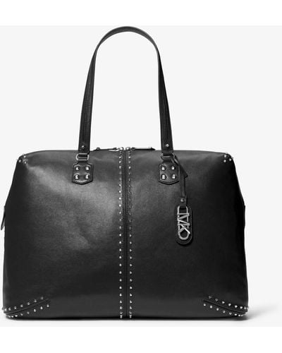 Michael Kors Mk Astor Extra-Large Studded Leather Weekender Bag - Black