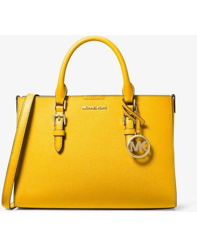 Michael Kors Charlotte Medium 2-in-1 Saffiano Leather And Logo Tote Bag - Yellow