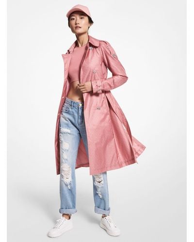 MICHAEL Michael Kors Logo Print Satin Ciré Trench Coat - Pink