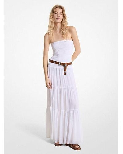 Michael Kors Mk Tiered Smocked Georgette Maxi Dress - White