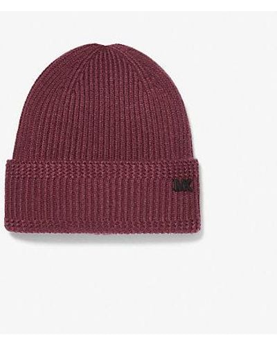 Michael Kors Ribbed Knit Beanie Hat - Red