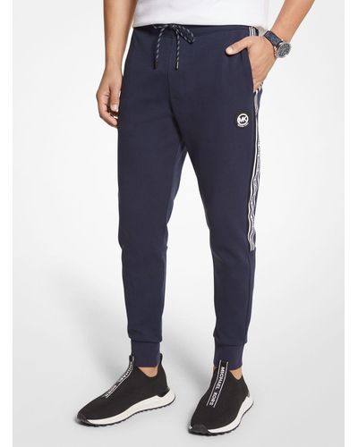 Michael Kors Pantalon de jogging en mélange de coton avec bande à logos - Bleu