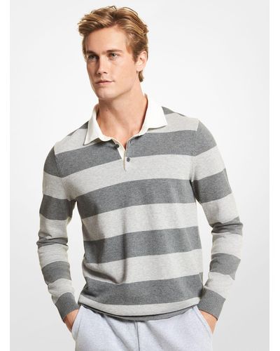 Michael Kors Striped Stretch Cotton Rugby Sweater - Gray