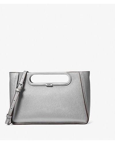 Michael Kors Mk Chelsea Large Metallic Saffiano Leather Convertible Crossbody Bag - Gray