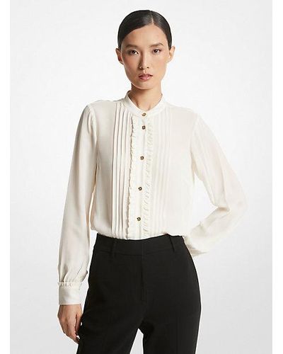 MICHAEL Michael Kors Mk Ruffled Georgette Pleated Blouse - White