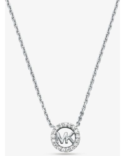 Michael Kors Fulton Precious-metal Plated Sterling Silver Pavé Logo Charm Necklace - Metallic