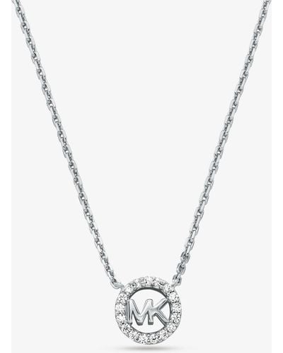 Michael Kors Mk Fulton Precious-Metal Plated Sterling Pavé Logo Charm Necklace - Metallic