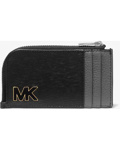 Michael Kors Hudson Two-tone Leather Zip-around Card Case - Black
