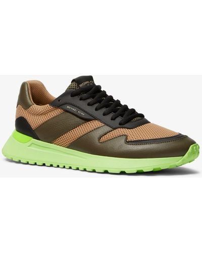 Michael Kors Dax Leather And Mesh Sneaker - Green