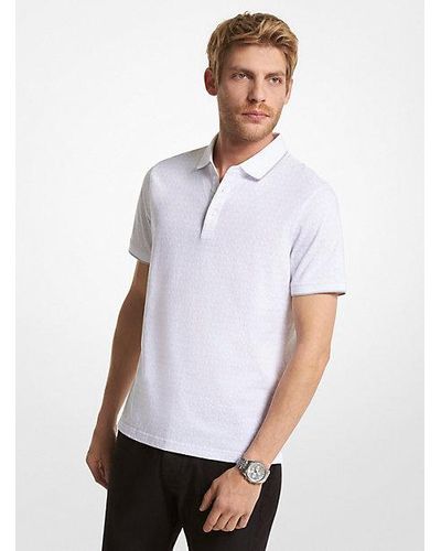 Michael Kors Logo Print Cotton Jersey Polo Shirt - White