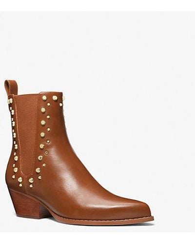 MICHAEL Michael Kors Kinlee Astor Studded Leather Ankle Boot - Brown