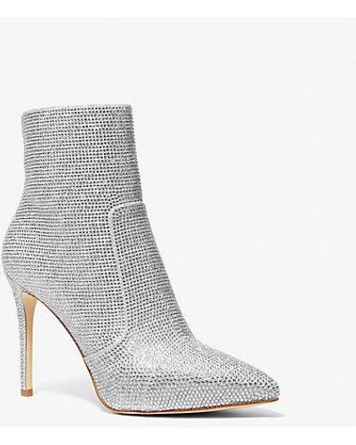 Michael Kors Rue Embellished Glitter Chain-mesh Ankle Boot - White