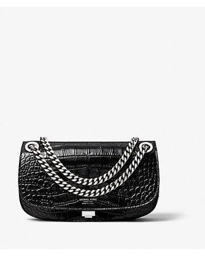 Michael Kors Mk Christie Crocodile Embossed Leather Envelope Bag - Black