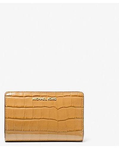 Michael Kors Empire Medium Crocodile Embossed Patent Leather Wallet - Natural