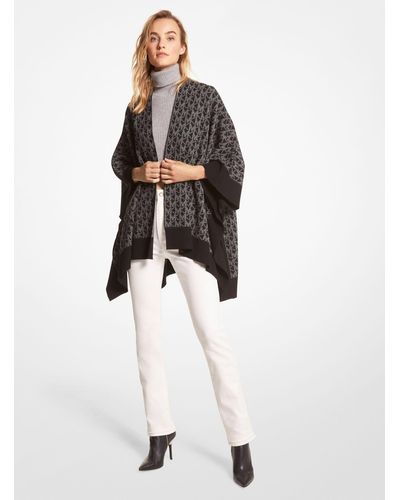 Michael Kors Logo Jacquard Poncho - White