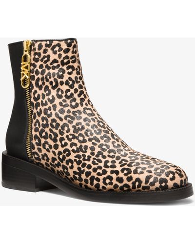 Michael Kors Regan Leopard Print Calf Hair And Leather Ankle Boot - White
