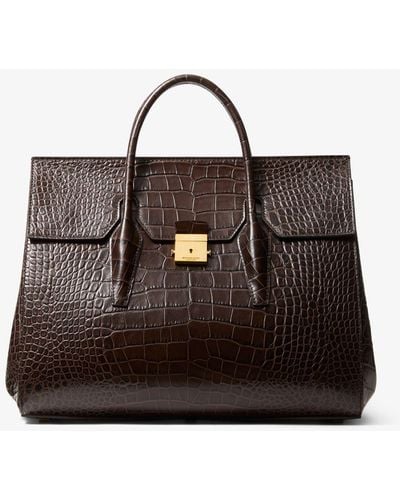 Michael Kors Campbell Crocodile Embossed Leather Weekender Bag - Brown