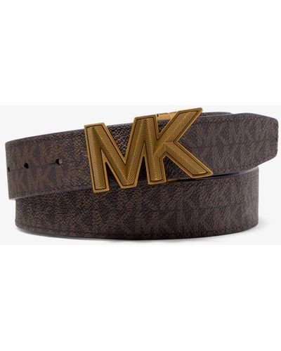 Michael Kors Mk Reversible Logo And Leather Belt - White