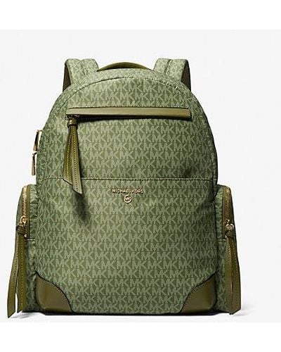 Michael Kors Prescott Large Signature Logo Print Woven Backpack - Green