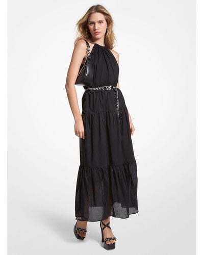 Michael Kors Chain Halter Cotton Lawn Midi Dress - Black