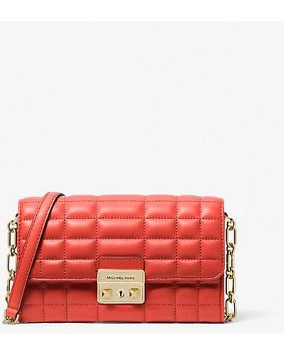 Michael Kors Tribeca Large Leather Convertible Crossbody Bag - Red