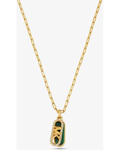 Michael Kors 14k Gold Plated Tiger's Eye Dog Tag Necklace - Metallic