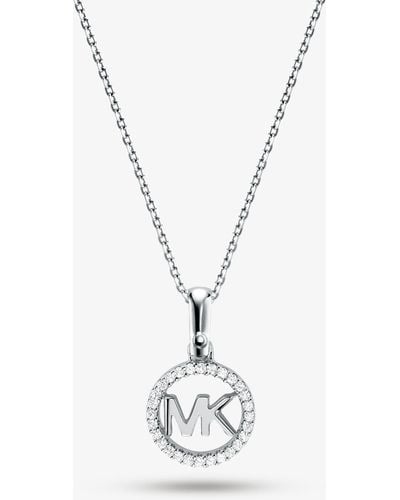 Michael Kors Precious Metal-plated Pavé Logo Charm Necklace - White