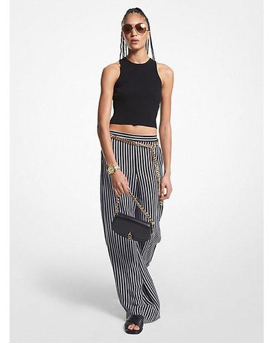 Michael Kors Striped Georgette Wide-leg Pants - White