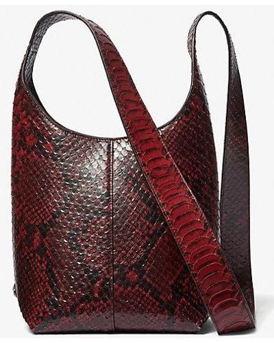 Michael Kors Dede Mini Python Embossed Leather Hobo Bag - Red