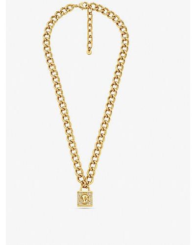 Michael Kors Precious Metal-plated Brass Pavé Lock Necklace - Metallic
