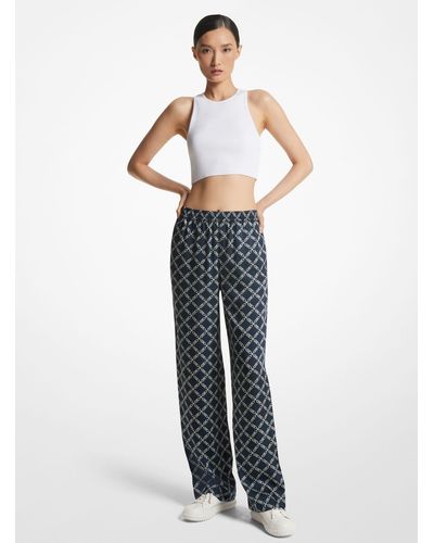 Michael Kors Pantalón tipo pijama de satén con estampado de logotipo imperio - Blanco