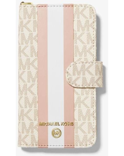 Michael Kors Logo Stripe Wristlet Folio Case For Iphone 11 Pro - Pink