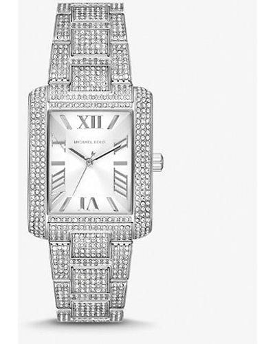 Michael Kors Oversized Emery Pavé Silver-tone Watch - White