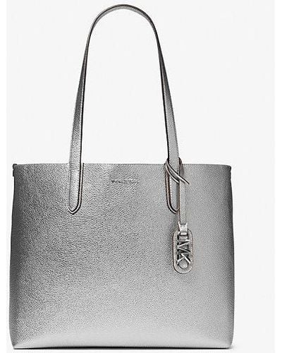 MICHAEL Michael Kors Mk Eliza Extra-Large Metallic Pebbled Leather Reversible Tote Bag - Gray