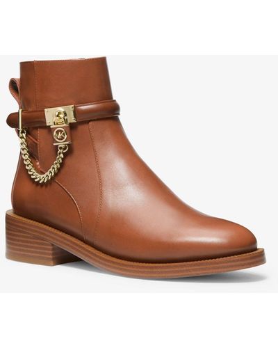 MICHAEL Michael Kors Hamilton Embellished Leather Ankle Boot - Brown
