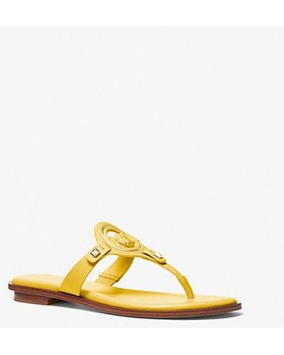 Michael Kors Aubrey Cutout Leather T-strap Sandal - Yellow