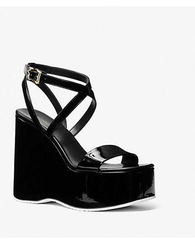 Michael Kors Paola Faux Patent Leather Wedge Sandal - Black