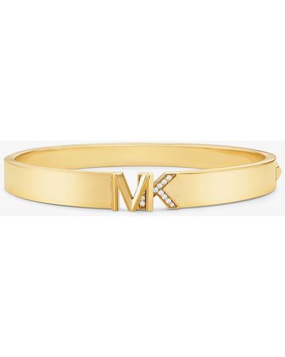 Michael Kors Precious Metal-plated Brass Pavé Logo Bangle - Natural