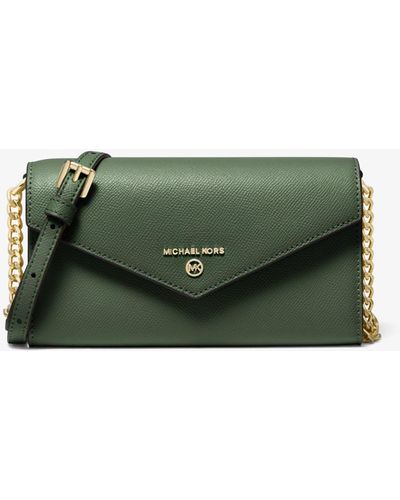 Michael Kors Green Large Crossgrain Leather Dome Crossbody Bag