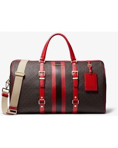 Michael Kors Borsa Per Il Weekend Bedford Travel Extra-Large Con Righe E Logo - Rosso